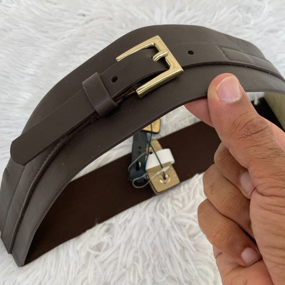 Linea Pelle LP Blue Women belt Brown Elastic Belt Gold Hardware Size US M/L new - Picture 6 of 12